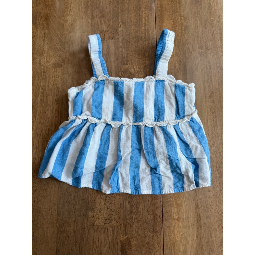 Self Esteem Girls Blue White Striped Lace Trim Babydoll Tank Top Size S